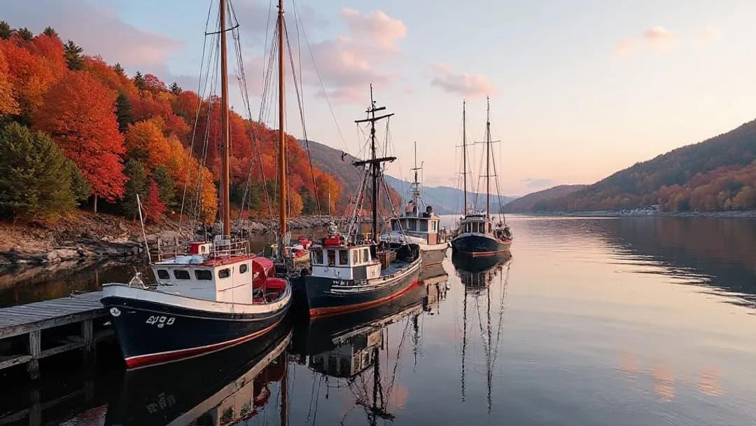 Un conseiller financier et un client discutant des conditions d'un prêt à versements dans un bureau à Moncton, la rivière Petitcodiac et le feuillage d'automne visibles par la fenêtre