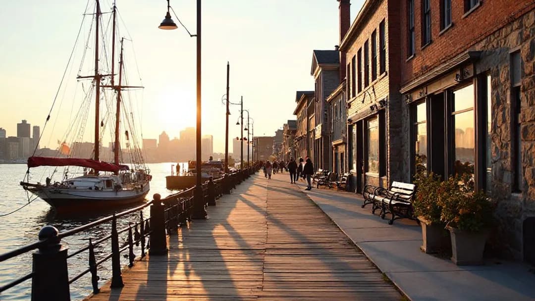 Promenade du front de mer d'Halifax avec des bâtiments historiques et des voiliers dans le port, représentant la stabilité financière pour les emprunteurs de prêts à versements en Nouvelle-Écosse