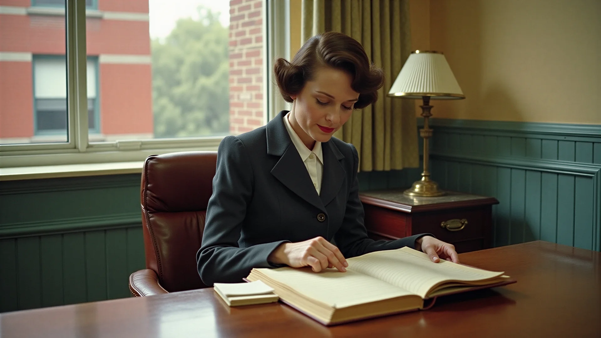 A property owner entering rent receipts into a paper ledger at a desk