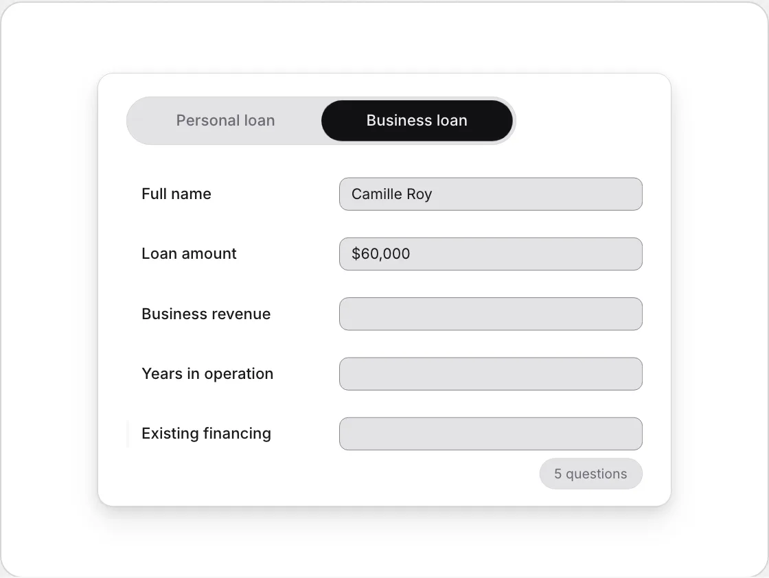 Two application journeys branching from the same portal, one per lending product